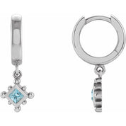 Sterling Silver Natural Aquamarine Beaded Bezel-Set Hoop Earrings