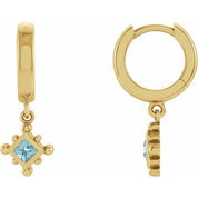 14K Yellow Natural Aquamarine Beaded Bezel-Set Hoop Earrings