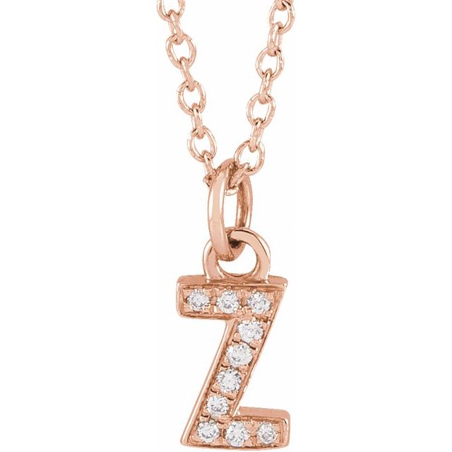 14K Rose .03 CTW Natural Diamond Petite Initial Z 16-18" Necklace
