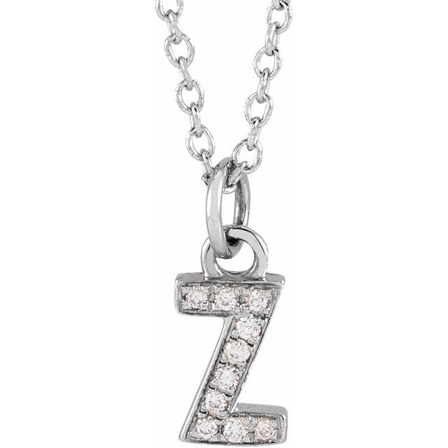 14K White .03 CTW Natural Diamond Petite Initial Z 16-18" Necklace