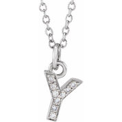 14K White .03 CTW Natural Diamond Petite Initial Y 16-18" Necklace