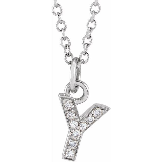 14K White .03 CTW Natural Diamond Petite Initial Y 16-18" Necklace