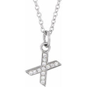14K White .04 CTW Natural Diamond Petite Initial X 16-18" Necklace