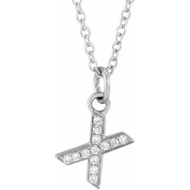 14K White .04 CTW Natural Diamond Petite Initial X 16-18" Necklace
