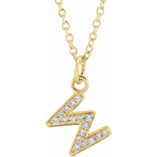 14K Yellow .06 CTW Natural Diamond Petite Initial W 16-18" Necklace