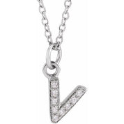 14K White .03 CTW Natural Diamond Petite Initial V 16-18" Necklace