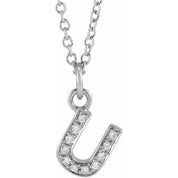 14K White .04 CTW Natural Diamond Petite Initial U 16-18" Necklace