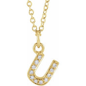 14K Yellow .04 CTW Natural Diamond Petite Initial U 16-18" Necklace