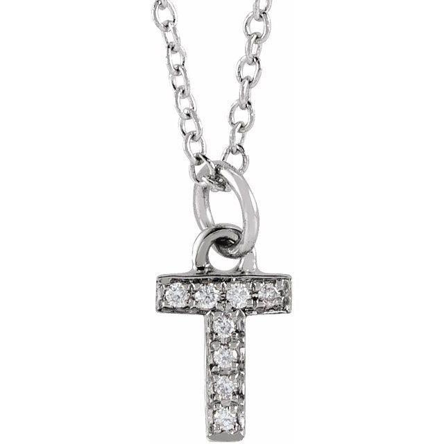 14K White .03 CTW Natural Diamond Petite Initial T 16-18" Necklace