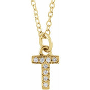14K Yellow .03 CTW Natural Diamond Petite Initial T 16-18" Necklace