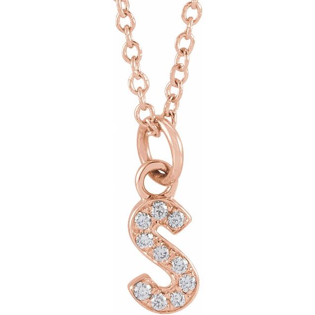 14K Rose .04 CTW Natural Diamond Petite Initial S 16-18" Necklace