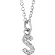 14K White .04 CTW Natural Diamond Petite Initial S 16-18" Necklace