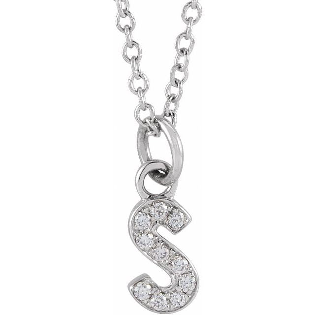 14K White .04 CTW Natural Diamond Petite Initial S 16-18" Necklace