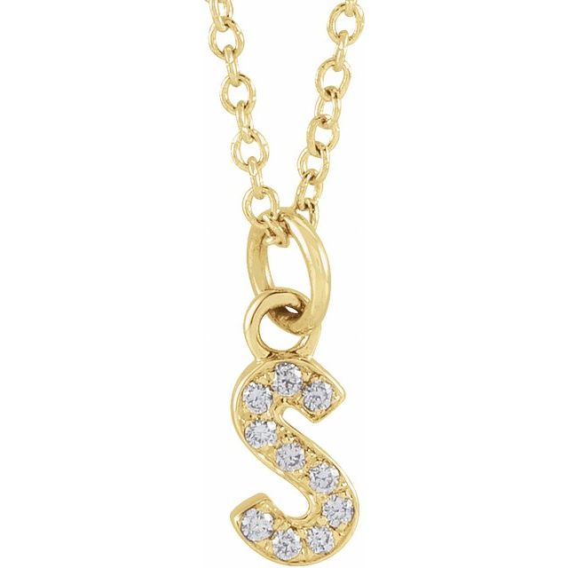 14K Yellow .04 CTW Natural Diamond Petite Initial S 16-18" Necklace