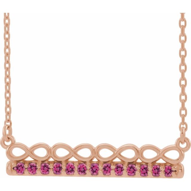 14K Rose Natural Pink Tourmaline Infinity-Inspired Bar 16" Necklace