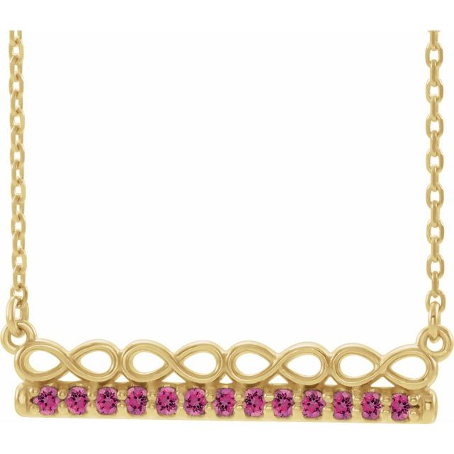 14K Yellow Natural Pink Tourmaline Infinity-Inspired Bar 16" Necklace