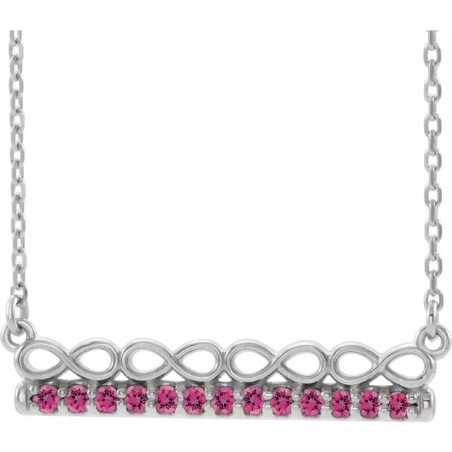 Sterling Silver Natural Pink Tourmaline Infinity-Inspired Bar 16" Necklace