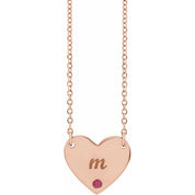 14K Rose Natural Ruby Engravable Heart 18" Necklace