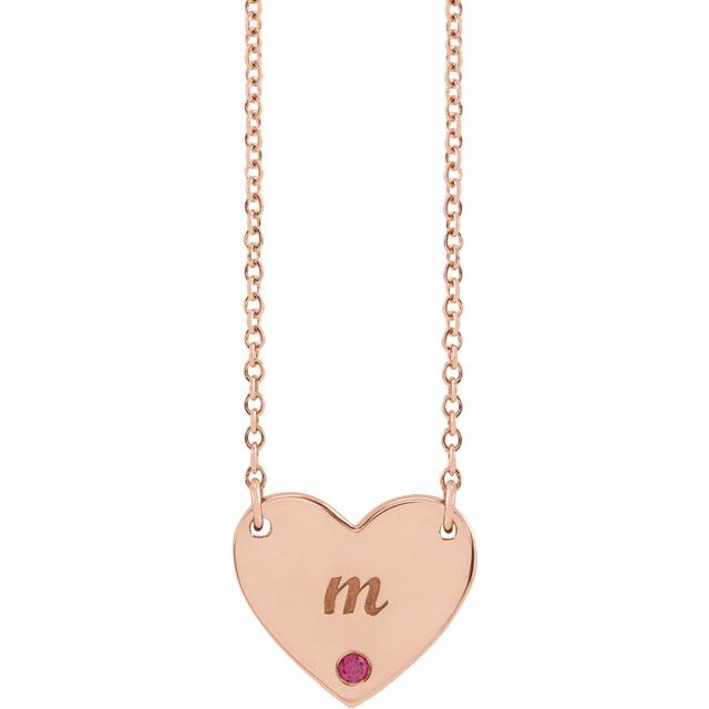 14K Rose Natural Ruby Engravable Heart 18" Necklace