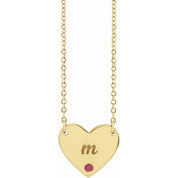 14K Yellow Natural Ruby Engravable Heart 18" Necklace