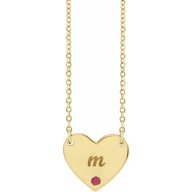 14K Yellow Natural Ruby Engravable Heart 18" Necklace