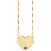 14K Yellow Natural Ruby Engravable Heart 18" Necklace