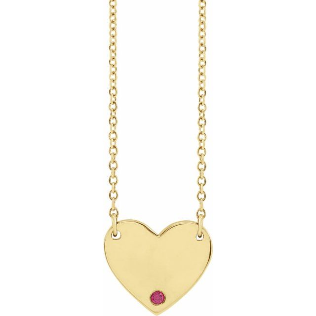 14K Yellow Natural Ruby Engravable Heart 18" Necklace
