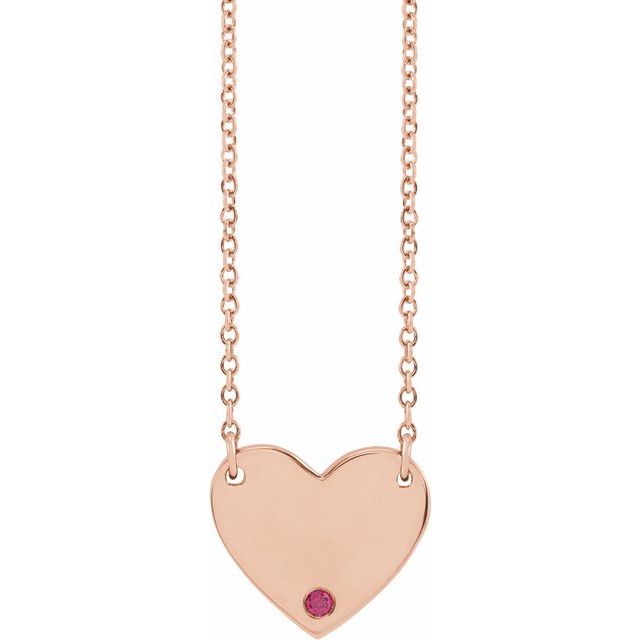 14K Rose Natural Ruby Engravable Heart 18" Necklace