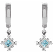 Sterling Silver Natural Aquamarine Beaded Bezel-Set Hoop Earrings