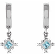 Sterling Silver Natural Aquamarine Beaded Bezel-Set Hoop Earrings