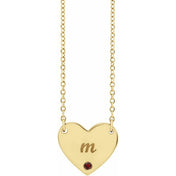 14K Yellow Natural Mozambique Garnet Engravable Heart 18" Necklace