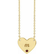 14K Yellow Natural Mozambique Garnet Engravable Heart 18" Necklace