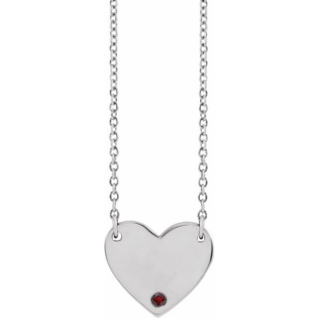 Sterling Silver Natural Mozambique Garnet Engravable Heart 18" Necklace