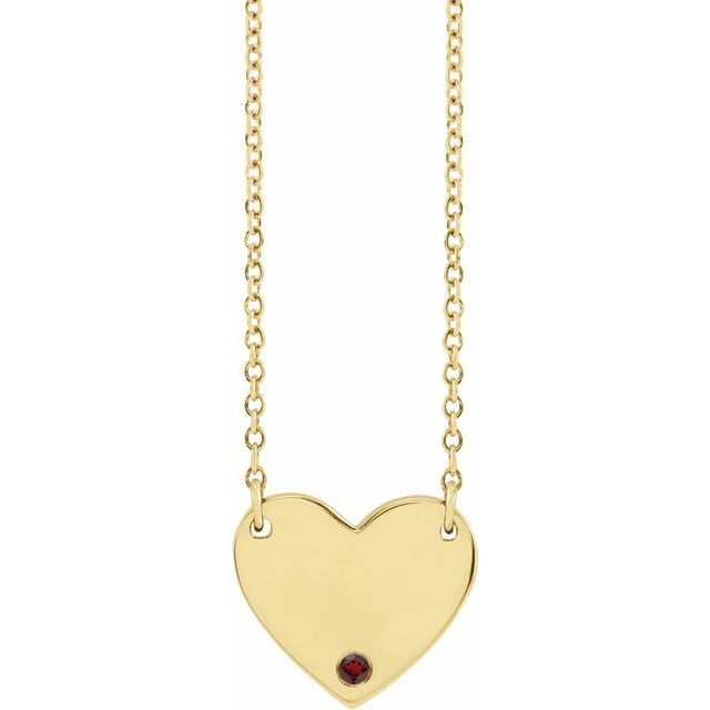 14K Yellow Natural Mozambique Garnet Engravable Heart 18" Necklace