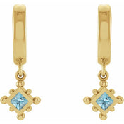 14K Yellow Natural Aquamarine Beaded Bezel-Set Hoop Earrings