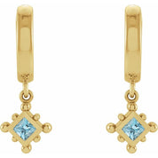 14K Yellow Natural Aquamarine Beaded Bezel-Set Hoop Earrings