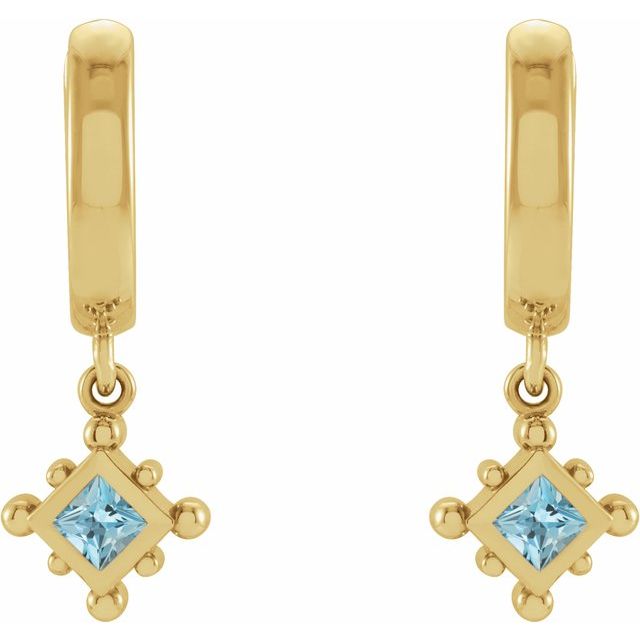 14K Yellow Natural Aquamarine Beaded Bezel-Set Hoop Earrings