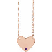 14K Natural Amethyst Engravable Heart Necklace with 18" Chain