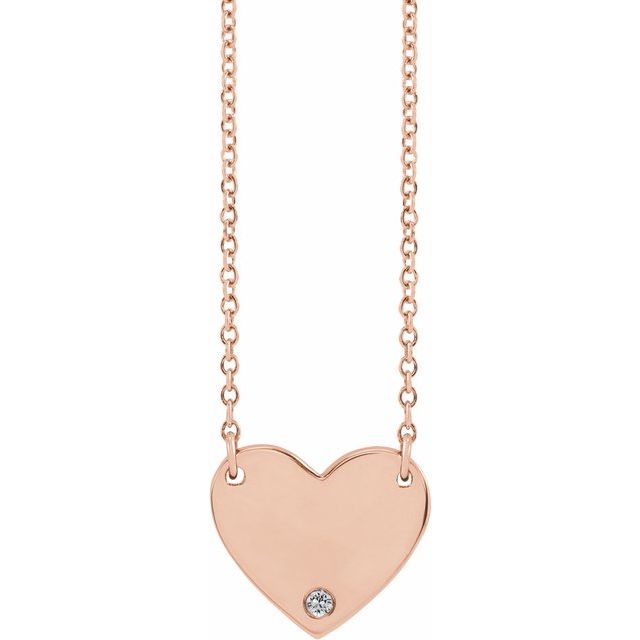 14K Rose Natural White Sapphire Engravable Heart 18" Necklace