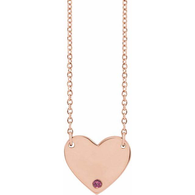 14K Rose Natural Pink Tourmaline Engravable Heart 18" Necklace