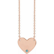 14K Natural Blue Zircon Engravable Heart Necklace with 18" Chain