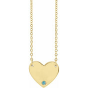 14K Natural Blue Zircon Engravable Heart Necklace with 18" Chain