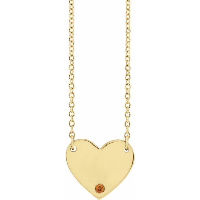14K Yellow Natural Citrine Engravable Heart 18" Necklace
