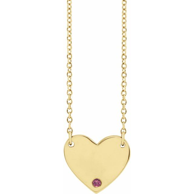 14K Yellow Natural Pink Tourmaline Engravable Heart 18" Necklace