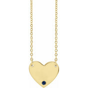 14K Yellow Natural Blue Sapphire Engravable Heart 18" Necklace