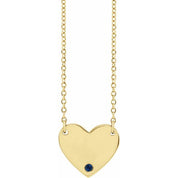14K Yellow Natural Blue Sapphire Engravable Heart 18" Necklace