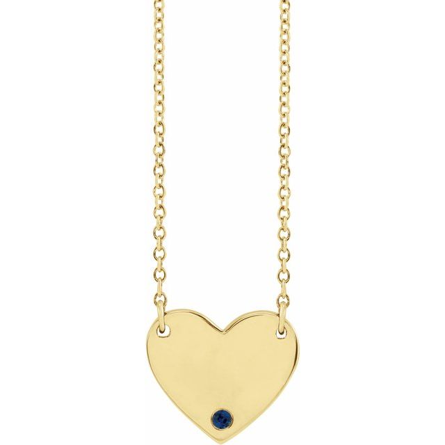 14K Yellow Natural Blue Sapphire Engravable Heart 18" Necklace