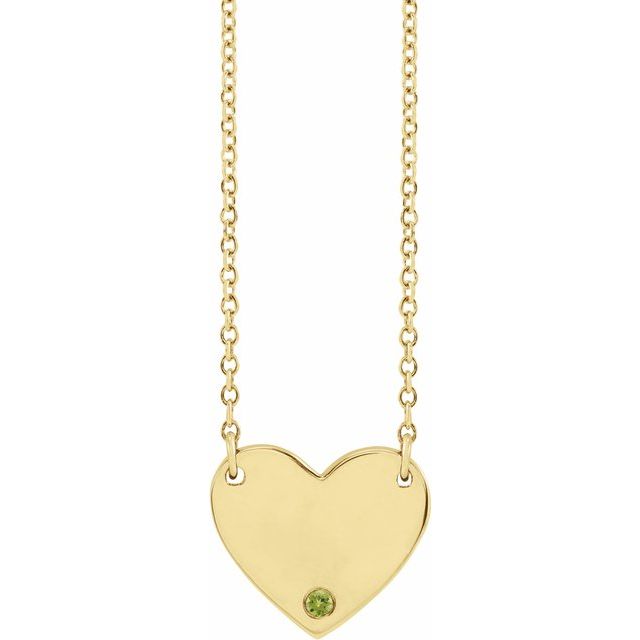 14K Yellow Natural Peridot Engravable Heart 18" Necklace