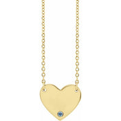 14K Yellow Natural Aquamarine Engravable Heart 18" Necklace