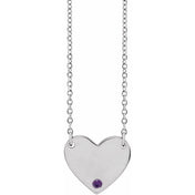 Platinum Natural Amethyst Engravable Heart 18" Necklace